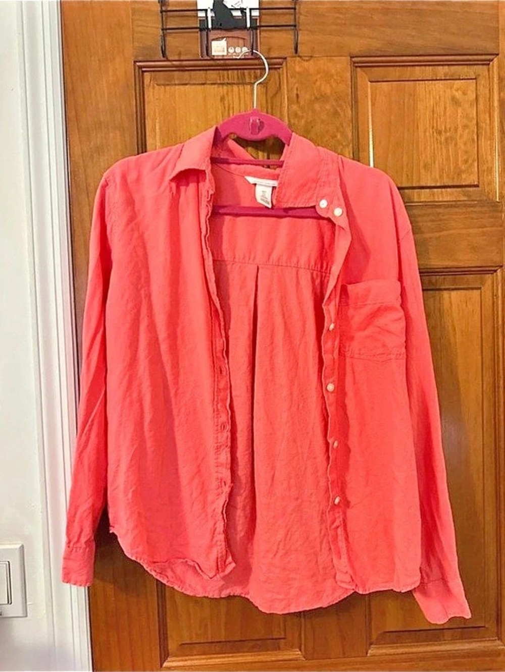 H&M Linen Button Down Shirt in Pink Size Medium